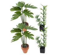 GALPADA 4 Pièces Miniature Dollhouse Bonsai Plants Set Realistic Simulated Bamboo Monstera Leaf Greenery for Compact Living Bedroom DIY Scene Decoration