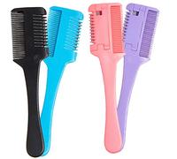 GALPADA 4 pièces Peigne de Coiffure avec Rasoir Intégré Peigne Effileur Dual pour Cheveux Épais Usage Domestique et Professionnel Noir Bleu Rose