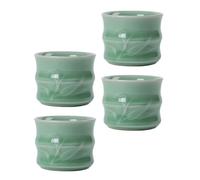 GALPADA 4 Pièces Petite Tasse à Thé en Céramique Vert Clair, Forme Ronde Confortable à Tenir Capacité Adaptée pour Amateurs de Culture du Thé