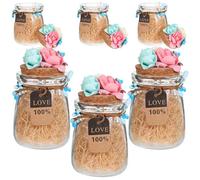 GALPADA 6 Pièces Bonbonnière en Verre Créative pour Mariage, Pot à Sucre | Couvercle en Bois, Style Forêt Fleurs et Baies, Portable, Transparent, Anti-humidité