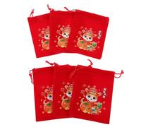 GALPADA 6pièces Sacs Cadeaux à Cordon Rouges pour Nouvel An Sachets de Bonbons Réutilisables Sacs de Rangement Pratiques pour Cadeaux et Friandises