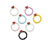 GALPADA 7 pièces Bague Femme Perles Colorées Anneaux Élastiques Réglables pour Décorations de Doigts Simples et Durables Cadeau Anniversaire