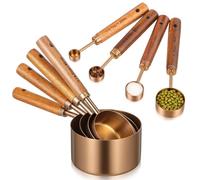GALPADA 8 Pièces Lot de Cuillères à Mesurer en Acier Inoxydable Manche en Bois, Ustensiles de Mesure Cuisine Polyvalents et Emboîtables pour Préparation de Café et Repas