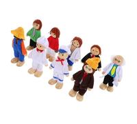 GALPADA 9 Pièces Figurines Bois Poseables pour Jeu Imitation Familial Poupées Articulées Miniatures Tenues de Métiers Éducatif pour Garçon Fille et Raconter des Histoires