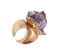 GALPADA Bague en Améthyste Naturelle Ajustable Anneau Large en Pierre Brute Violette Bijou Bohème pour Femmes Bague Simple Élégante et Originale Accessoire Mode Fête