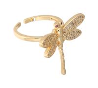 GALPADA Bague Ouverte Réglable Femme Plaquée Or avec Zircone Cubique Brillante Motif Libellule Élégante pour Mariage et Soirées