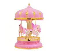 GALPADA Boîte à Musique Rotative en Plastique Rose Paillettes, Carrousel Créatif et Lumineux pour Décoration de Bureau Romantique et Collectionneur de Musique