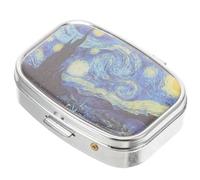 GALPADA Boîtier Métal Portable 2 Compartiments Joint Hermétique Petit Boîtier Compact pour Remède et Vitamines Trousse à Pharmacie Voyage à Main Motif Nuit Étoilée Argenté