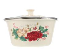 GALPADA Bol à Soupe Vintage en Émail avec Couvercle, Taille 22 Cm, Pot Cuisine Rétro Multifonction, Bol Mélangeur Émaillé pour Usage Domestique et Restauration, Facile à Nettoyer, Blanc