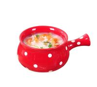 GALPADA Bol Céramique avec Poignée Rouge pour Déjeuner Soupe Nouilles Instantanées Design Créatif et Facile à Nettoyer Bol Déjeuner Multifonction pour Maison et Restaurant
