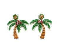 GALPADA Boucles D’oreilles De Cocotier Perlées Faites Main, Bijoux Tropicaux Légers, Accessoires Vacances Plage Pour Femme, Style Bohème Été, Vert Multicolore, Paire