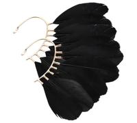 GALPADA Boucles D'oreilles à Plumage sans Piercing en Alliage Noir, Manchette D'oreille Ethnique Facile à Porter, Accessoires Mode pour Photographie et Voyage