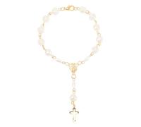GALPADA Bracelet Croix Creux en Résine Dorée Perles, Taille Unique Ajustable, Bracelet Chapelet Religieux Unisexe, pour Baptême, Communion et Présents Religieux