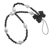 GALPADA Bracelet pour Téléphone Portable en Plastique Noir Breloque Nœud Perlée, Dragonne Anti-perte Facile à Installer, Accessoire Délicat pour Filles et Dames