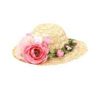 GALPADA Chapeau De Paille Tissé pour Animaux De Compagnie Chapeau en Paille Tressée Floral Taille s Rose Petit, Accessoire Photo Estival pour Chien Petit Format