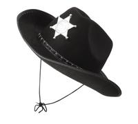 GALPADA Chapeau De Shérif Western Noir en Feutre Étoile Argentée, Taille Unique Réglable pour Adultes Adultes, Costume Fête Et Déguisement Far West