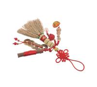 GALPADA Charme de Balai de Bébé en Bois Marron Pendentif Nœud Chinois et Pièce Amulette, Design Gain de Place pour Chambre de Bébé