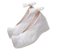 GALPADA Chaussures de Mariée Brodées en Coton Tissé Jacquard Blanc Talon Plat Antidérapant Taille 37 Style Hanfu Chinois Légères et Confortables pour Danse et Mariage