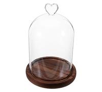 GALPADA Cloche en Verre de Cœur avec Base en Bois Ancien 12X16 CM - Dôme D’Exposition Transparent pour Fleurs Éternelles Stabilisées Vitrine Décorative Antipu Dust pour Centre de Table