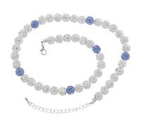 GALPADA Collier de Basket-Ball pour Homme 45 CM Perles en Céramique Pailletées Blanc et Bleu Pendentif Balle de Baseball Sportif Bijou Hip-Hop pour Athlètes et Fans de Sport
