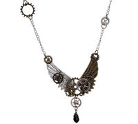 GALPADA Collier Pendentif Ailes D'ange Vintage Steampunk en Alliage Argenté Mécanismes de Engrenages, Bijou Punk pour Femmes pour Noël