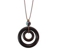 GALPADA Collier Pendentif Bois Bohème Vintage Double Cercle, Léger et Résistant, pour Femme, Style Quotidien et Pull, Long Collier Statement Élégant en Bois Naturel