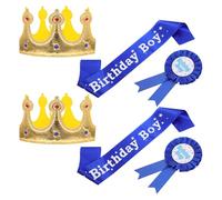 GALPADA Couronne Bleu Foncé « Joyeux Anniversaire » Écharpe Étoilée Accessoires de Fête pour Garçon et Filles Décoration Photobooth pour Anniversaire Cosplay et Célébrations
