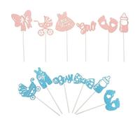 GALPADA Décoration de Gâteau pour Gender Reveal Party en Papier, Set Créatif Facile à Utiliser Insertions pour Garçon ou Fille, Accessoires Polyvalents pour Fête