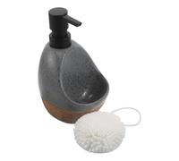 GALPADA Distributeur de Savonnette Liquide en Céramique Gris Flacon Pompe Rechargeable 2-en-1 pour Gel et Détergent Vaisselle Doseur Anti-Goutte Hygiénique pour Salle de Bain Cuisine