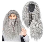 GALPADA Ensemble De Perruque Et De Barbe Dhalloween Perruque Grise Et Accessoire De Barbe Pour Costumes