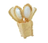 GALPADA Ensemble D'outils De Coiffure Antistatique Taille Compacte Peigne Massage Cuir Chevelu Miroir Portable Pour Maquillage Et Beauté Avec Boîte Pvc Doré