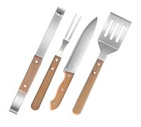 GALPADA Ensemble D'ustensiles pour Barbecue 4 Pièces Manches en Hêtre Acier Inoxydable Ergonomique Barbecue Extérieur Camping Pique-niques Kit Complet