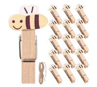 GALPADA et Organiser Petits Objets Forme Abeille en Bois 50 Pinces à Linge Miniatures avec Ficelle de Jute pour Accrocher Photos et Fête Naturelle et Décoration Maison