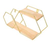 GALPADA Étagère Murale Hexagonale Flottante en Métal et Bois pour Rangement et Décoration, pour Salon Cuisine, Design Contemporain Doré