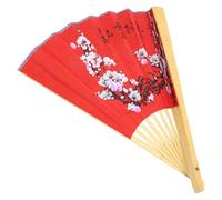 GALPADA Éventail Pliable Mural Rouge en Papier et Bois 0,5x0,9 M Motif Fleurs de Prunier Chinois, Décoration Asiatique pour Salon et Mariage, Éventail à Main Décoratif Pliant, Accessoire
