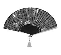 GALPADA Éventail Pliant en Soie Vintage Style Chinois Bordure Étamée et Pompon, Éventail de Danse Pliable Portable pour Mariage et Décoration Intérieure, Motif Rouge, 1 Couleur Aléatoire