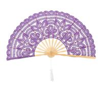 GALPADA Éventail Pliant Vintage Accessoire Décoratif et Présent en Bambou et Dentelle Violet, Ventilateur Portatif Élégant 1 Pièce pour Mariage pour Fêtes et Photos