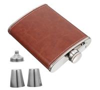 GALPADA Flasque à Portable Acier Inoxydable Vintage Flasque de Poche pour Randonnée et Pique Coffret Cadeau avec Entonnoir et Verre Rouge Marron