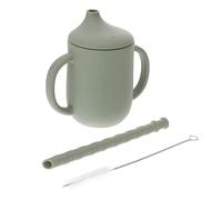 GALPADA Gobelet Sippy Silicone pour Garçon Fille avec Paille et Goupillon Tasse Antidérapante et Portable pour Apprentissage Boisson Gris Vert