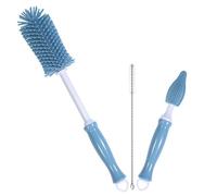 GALPADA Goupillon Brosse De Nettoyage Rotative En Silicone Pour Biberon Bébé, Manche Droit Corail Bleu, Multifonction, Nettoyeur Pour Bouteilles De Lait, Usage Quotidien,