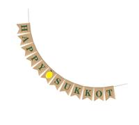 GALPADA Guirlande de Fanions Joyeuses de Souccot en Lin Vintage, Bannière Rétro pour Décorations de Fête et Fête de Souccot, Style Champêtre Élégant, 1 Paire