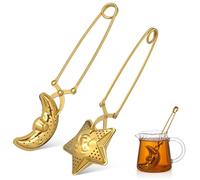 GALPADA Infuseur à Thé en Acier Inoxydable Or 2pcs avec Poignée, Filtre à Mailles Fines D'étoile Lune, Haute Dureté pour Infusion de Thé en Vrac