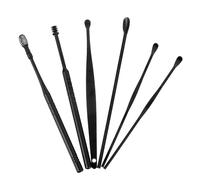 GALPADA Kit de 6 Outils Cérumen en Acier Inoxydable, Cuillères Auriculaires Noires Multifonctions, Nettoyeur de Cire D'oreille Pratique et Solide pour Soins Auditifs et Élimination
