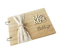 GALPADA Livre d'Or en Bois 40 Pages DIY Couverture en Dentelle Album pour Mariage et Réception Carnet de Signatures Mrmrs pour Invités Présent Original et Souvenir Romantique