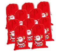 GALPADA Lot de 10 Pochettes Présent Noël en Tissu Rouge à Cordon, Paquet à Friandises 10x16 Cm pour Garçon et Filles Design Classique et Atmosphère Festive