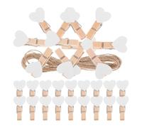 GALPADA Lot de 100 Mini Pinces à Linge en Bois de Cœur 3 CM Blanches avec Ficelle de Jute 10 M Suspendre Photo Décoration Murale DIY et Présents d'Invités