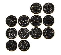 GALPADA Lot de 12 Set de Broches Rondes Étoiles Zodiacales en Alliage Émaillé Noir, Épingles Décoratives pour Femmes, Accessoires Mode pour Vêtements et Paquet à Dos, Collection Signes