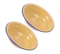 GALPADA Lot de 2 Bols à Soupe en Émail Épais 28 Cm Bord Roulé Jaune Vintage, Bassines Émaillées Robustes Cuisine, Vaisselle Solide et Multi-usage