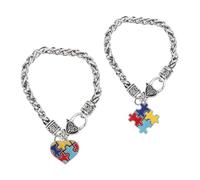 GALPADA Lot de 2 Bracelets Puzzle pour L'autisme en Alliage de Zinc, Chaîne de Main Créative Breloques Cœur et Carré, Décoration Légère et Portable pour Sensibilisation à L'autisme,