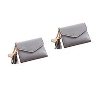 GALPADA Lot De 2 Mini Portefeuilles À Trois Volets en Cuir Synthétique Grainé Porte-Cartes Porte-Monnaie Pompon Pendentif Cœur Élégant Et Compact